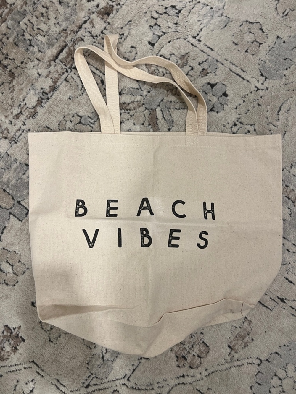 Natural Canvas Tote Bag with Black "Beach Vibes" Print